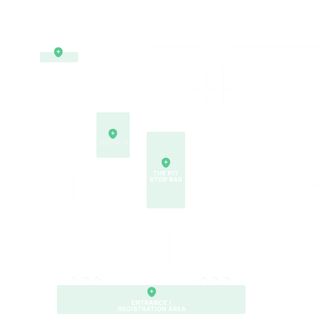 FMAS:26 venue map — Booth 16, The Pit Stop Bar, Pole Position, Photobooth and Entrance / Registration